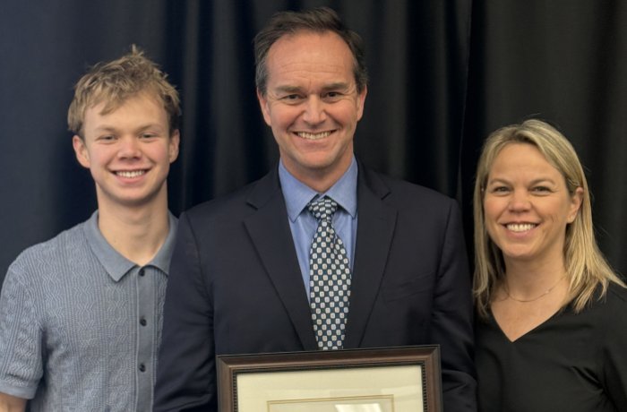 Steven Brown, MD, attended the ceremony with his son, Andrew, and his wife, Molly.